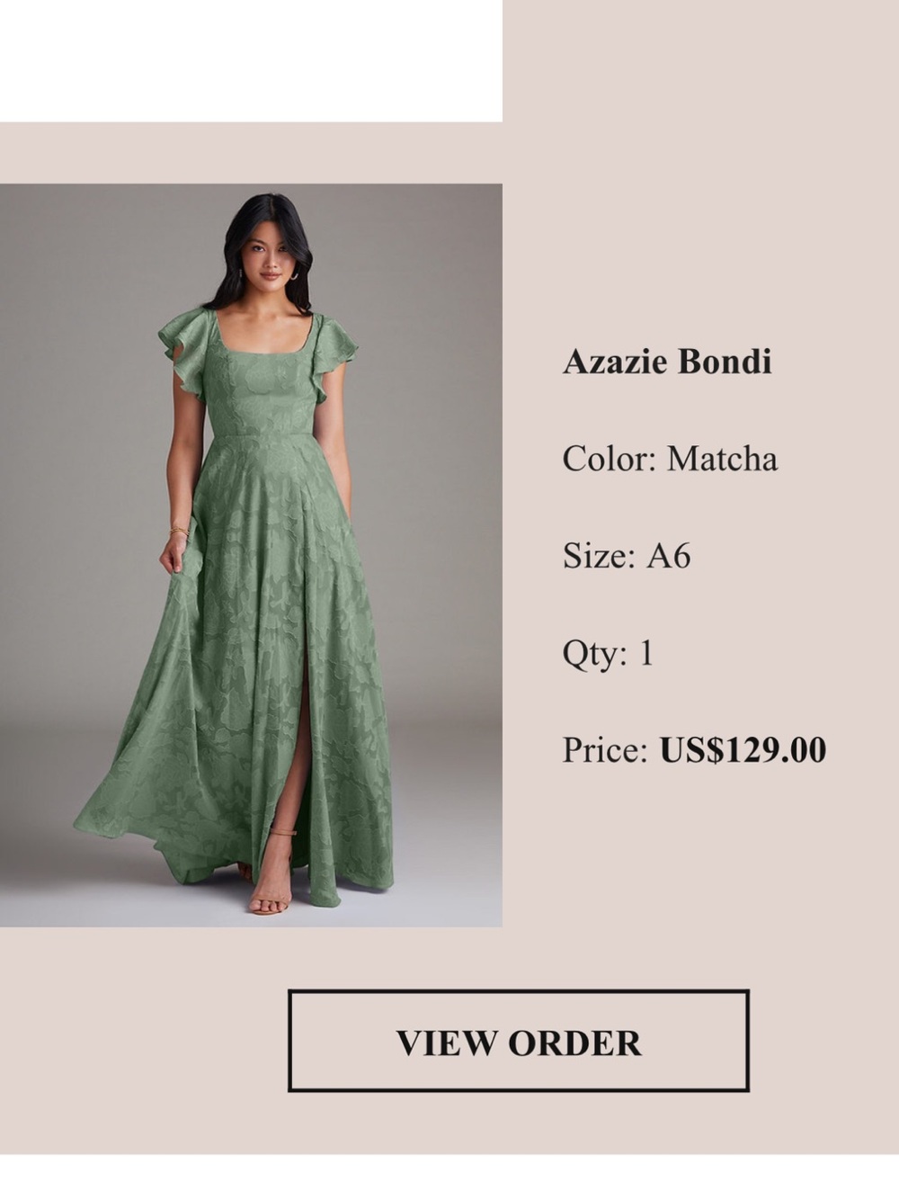 Azazie Bondi Matcha Lace Flutter Maxi Dress